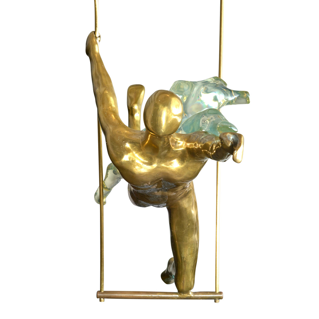 Max Forti Bronze and Lucite Sculpture of Couple on a Trapeze