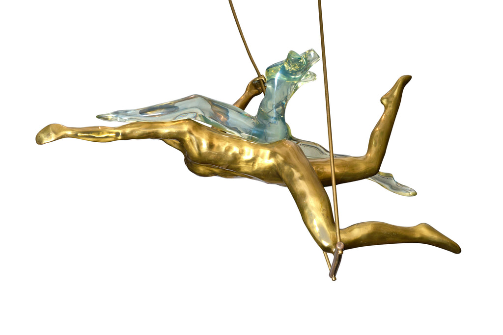Max Forti Bronze and Lucite Sculpture of Couple on a Trapeze