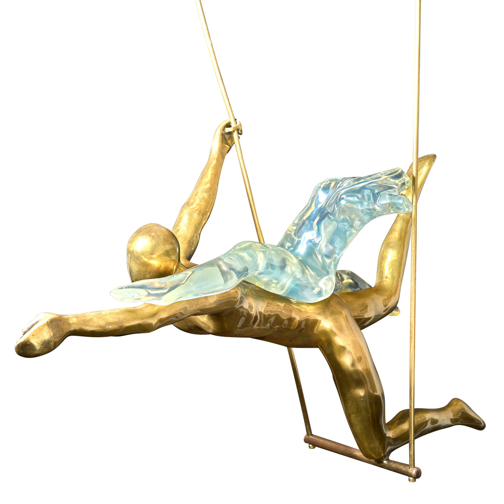 Max Forti Bronze and Lucite Sculpture of Couple on a Trapeze