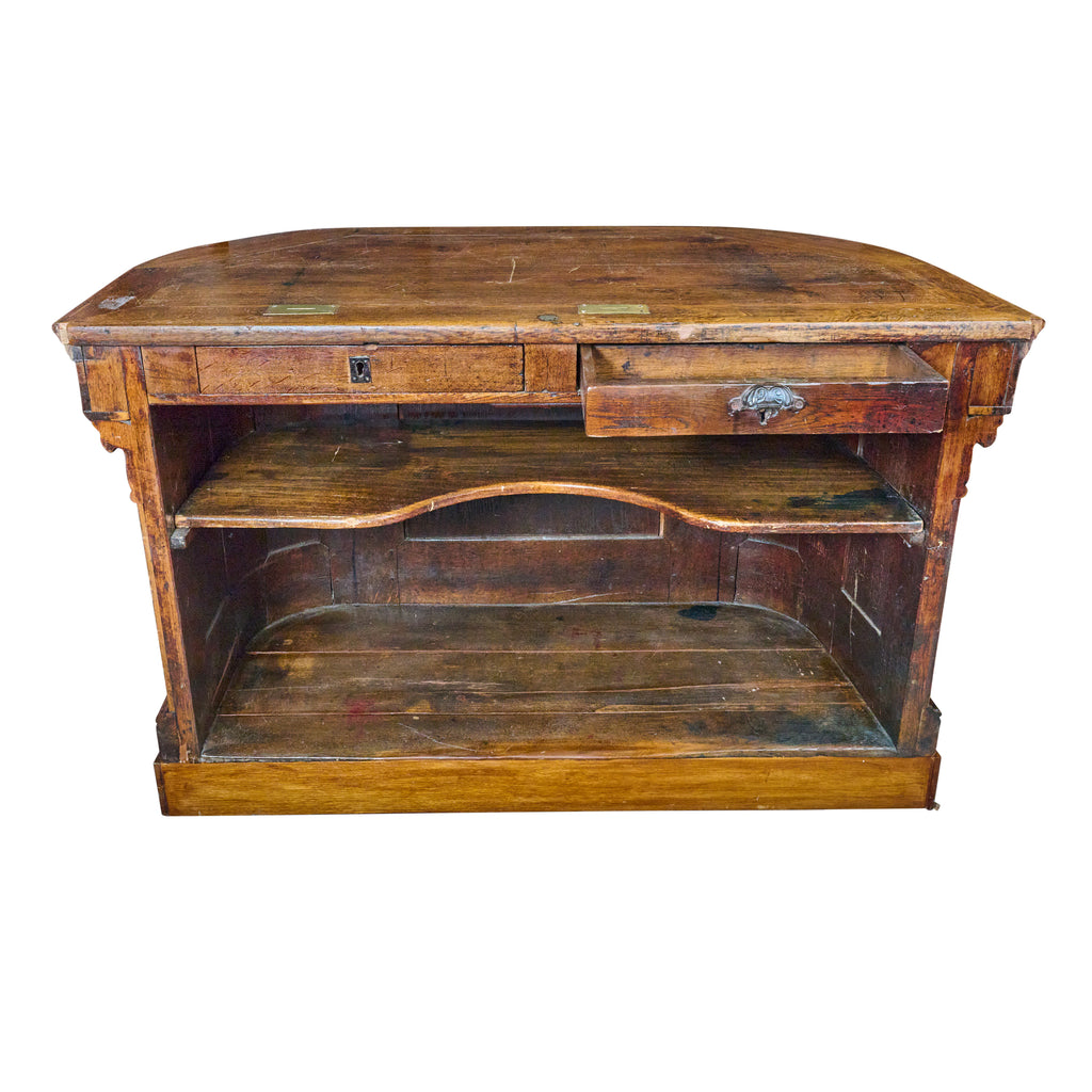 Oak Store Counter with Two Brass Slots for Money Storage