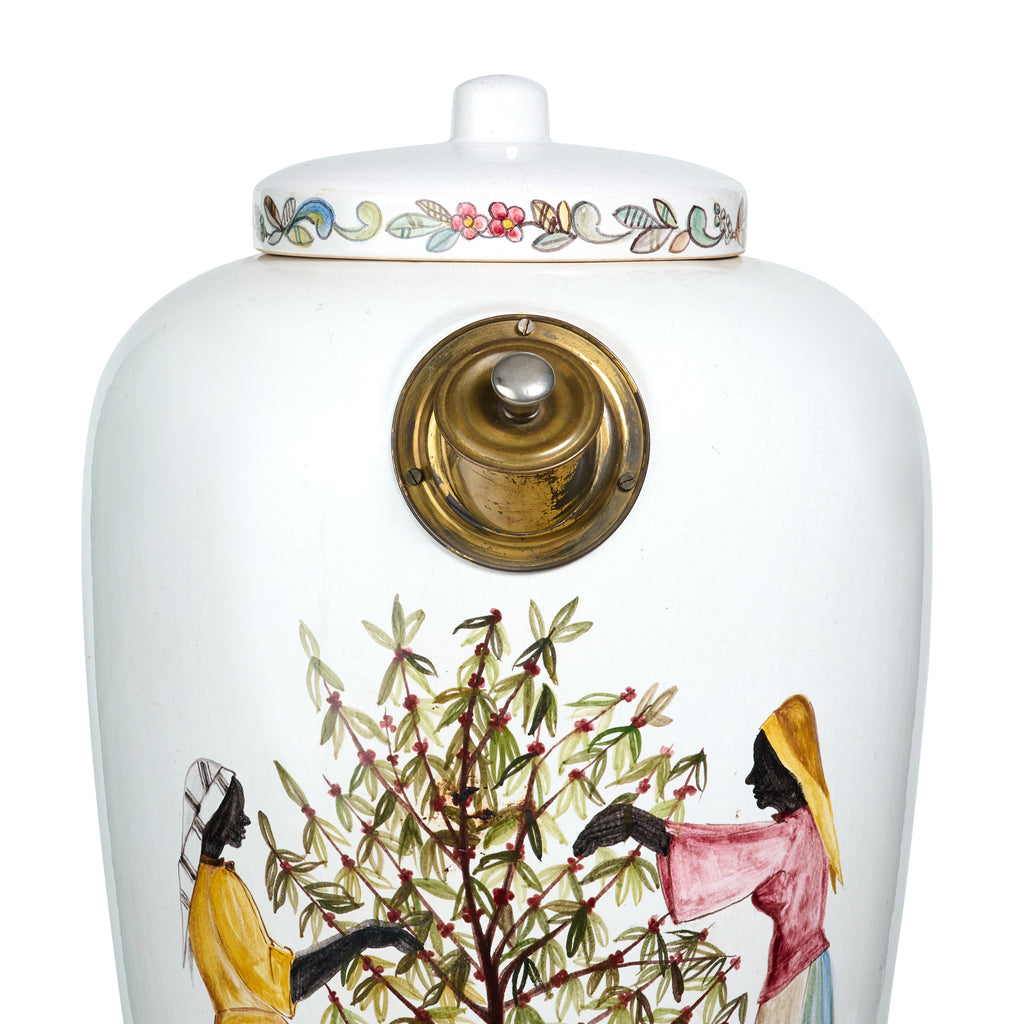 Hand Painted Porcelain and Brass Coffee Bean Dispenser