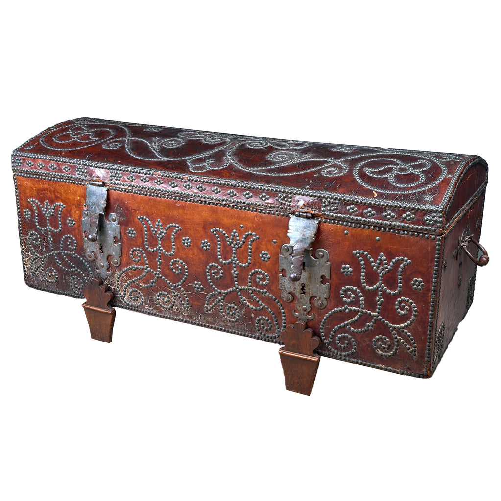 Spanish Leather and Studded Decorative Trunk on Original Stand