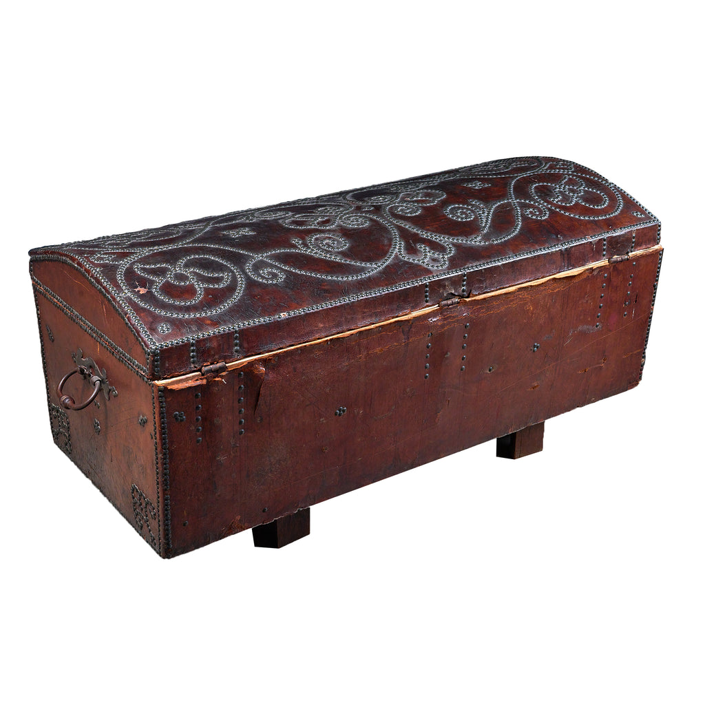 Spanish Leather and Studded Decorative Trunk on Original Stand