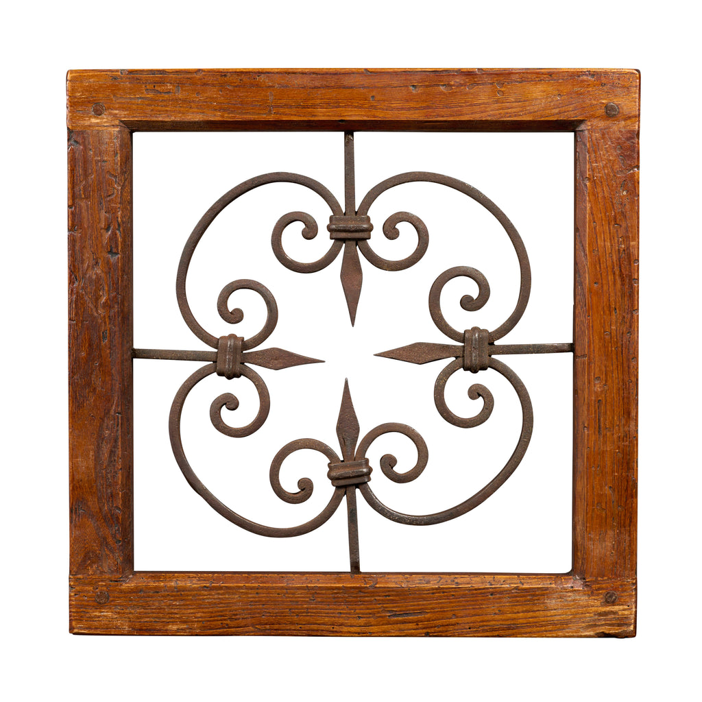Wrought Iron Decorative Grill with Newer Wooden Frame