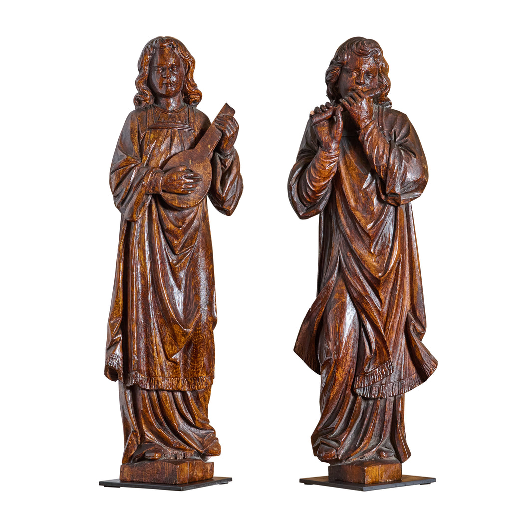 Pair of Carved Oak Musicians