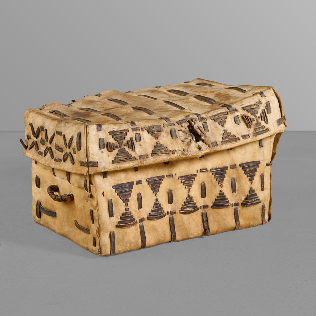 Small Hide Trunk with Decorative Stitching