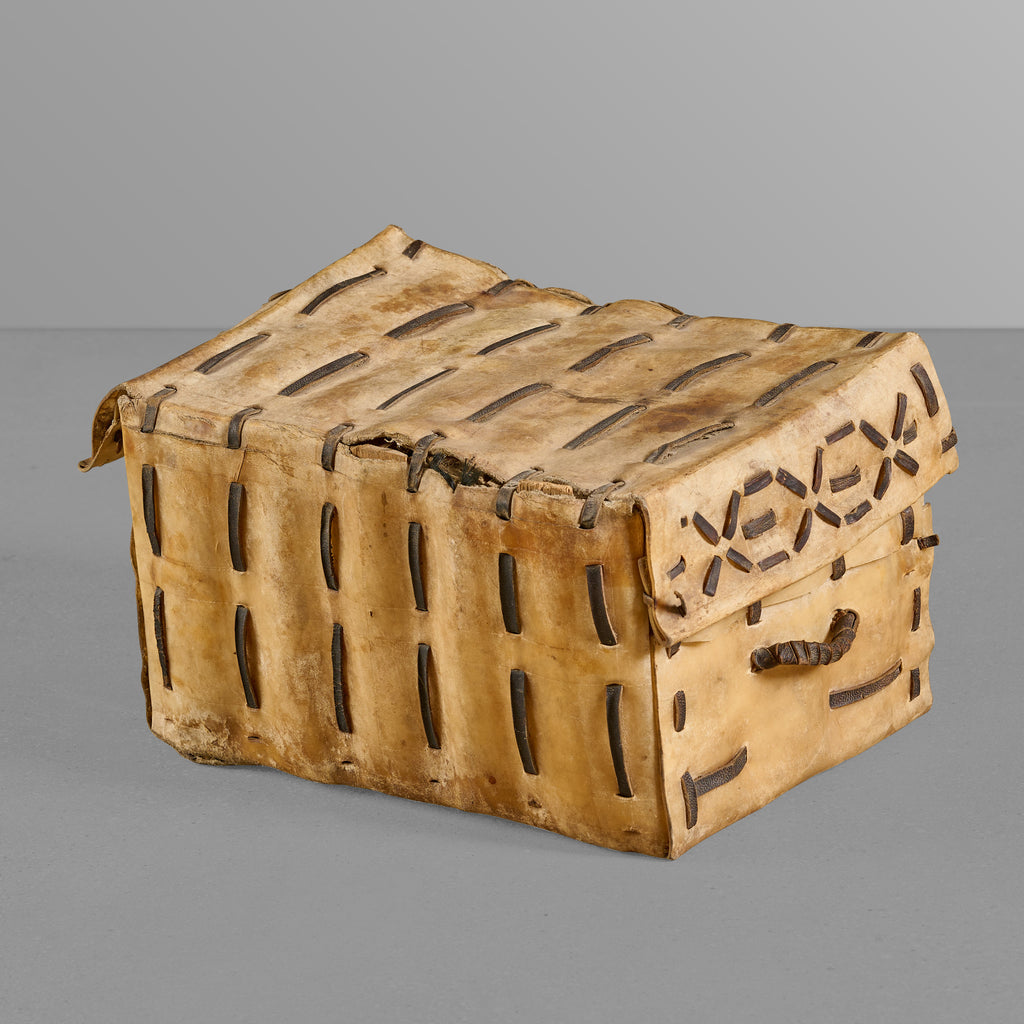 Small Hide Trunk with Decorative Stitching