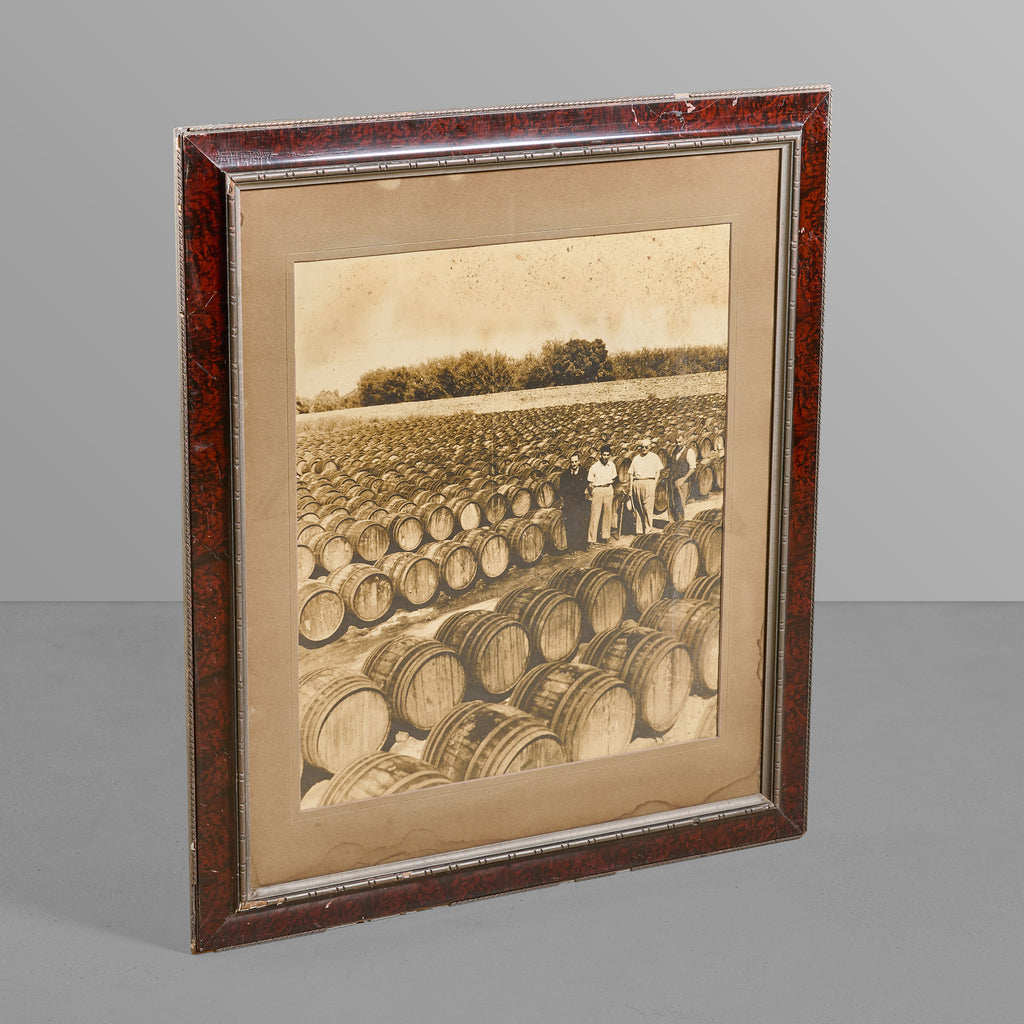 Framed Photograph of Growers & Wine Barrels