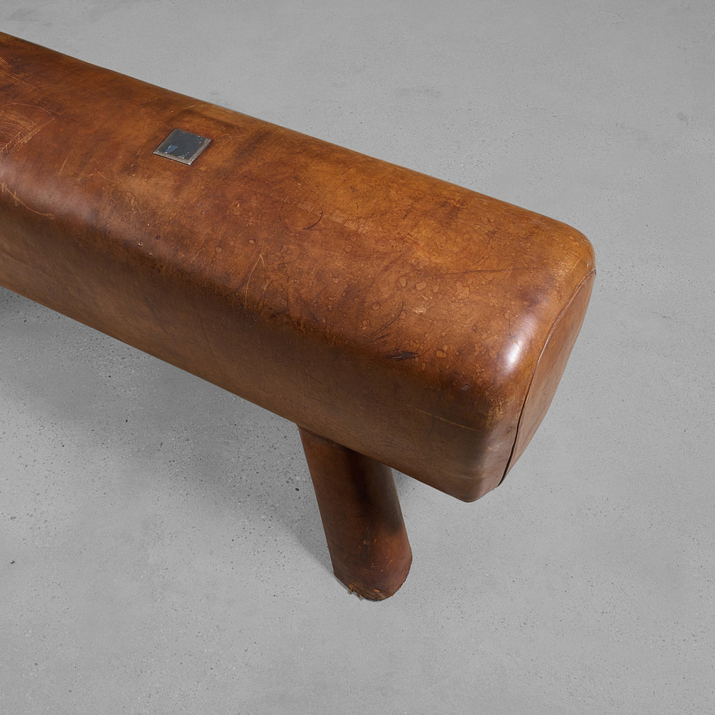 Wood and Leather Vaulting Horse Bench