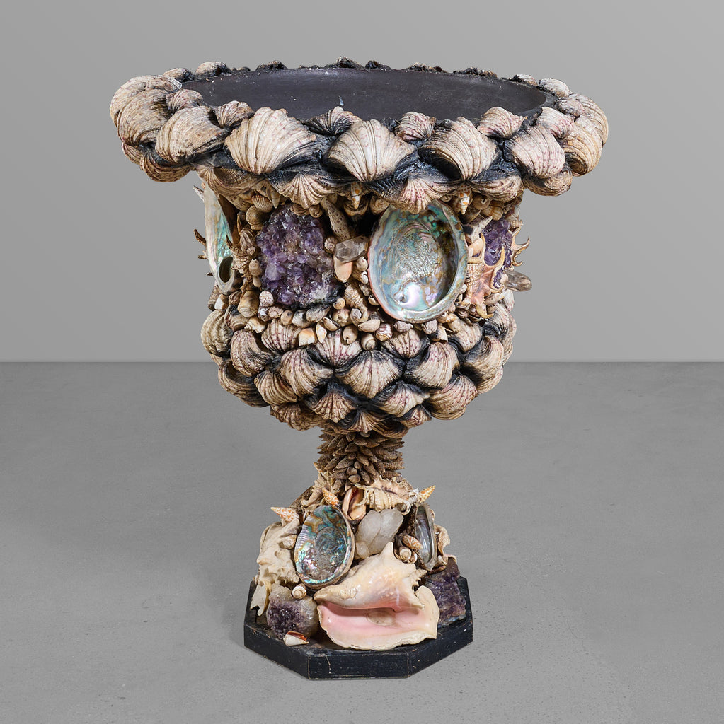 Decorative Urn with Shells and Crystals